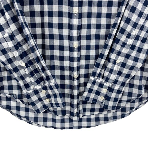 J.CREW Button Up Shirt Womens Medium Navy White Checked 100% Cotton Long Sleeve - Picture 11 of 16